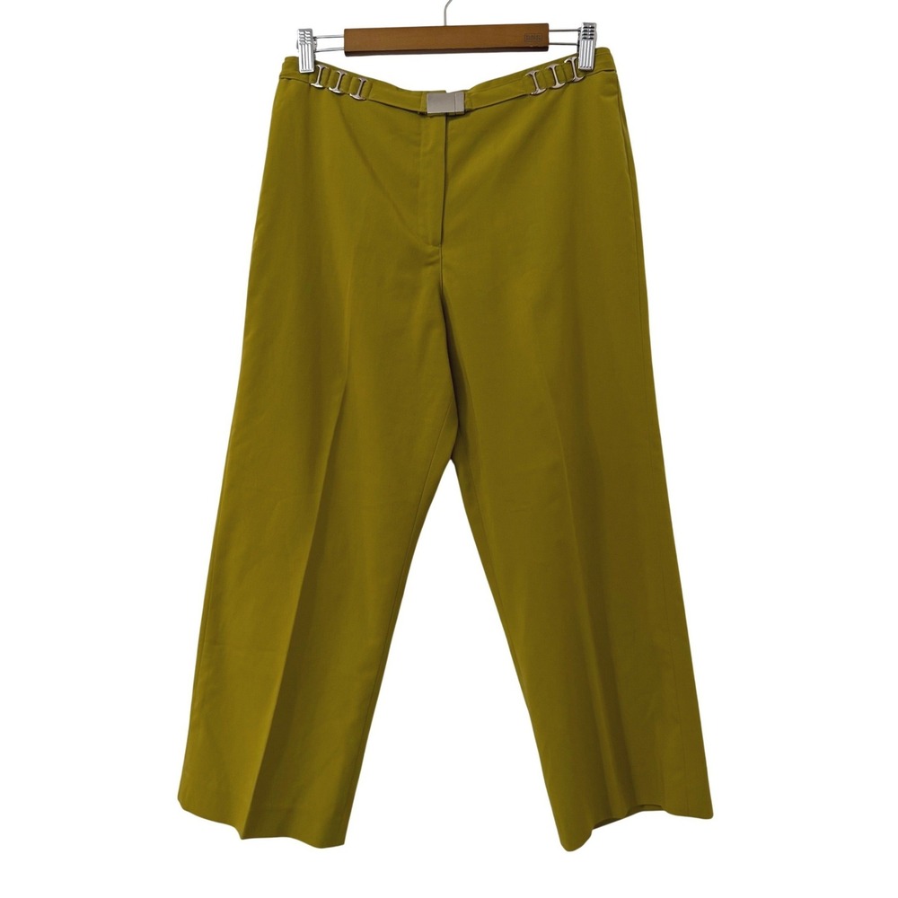 Larry Levine Wide Leg Cropped Trousers Sz 8 Chartreuse Green Academia Minimalist